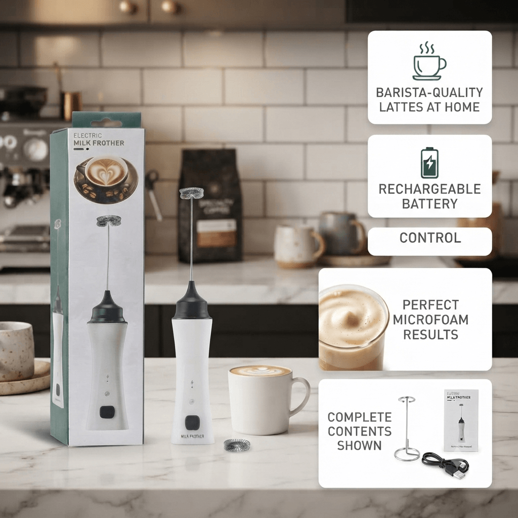 Electric Milk Frother - Handheld Rechargeable Foam Maker